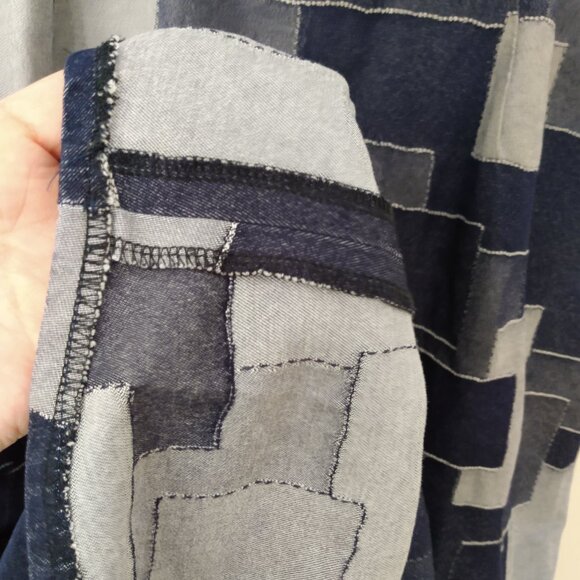 Handmade Denim Jean Patchwork Dress Plus Size 44.5"B 34"W Amish Mennonite Cape - Picture 7 of 14